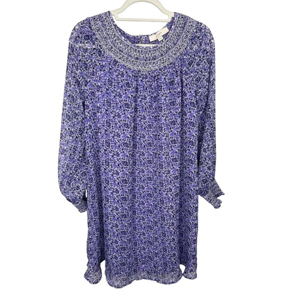 Loft Dress Womens Floral Boho Cottagecore Prairie Sz M Purple Shift A Line Mini - Picture 1 of 14